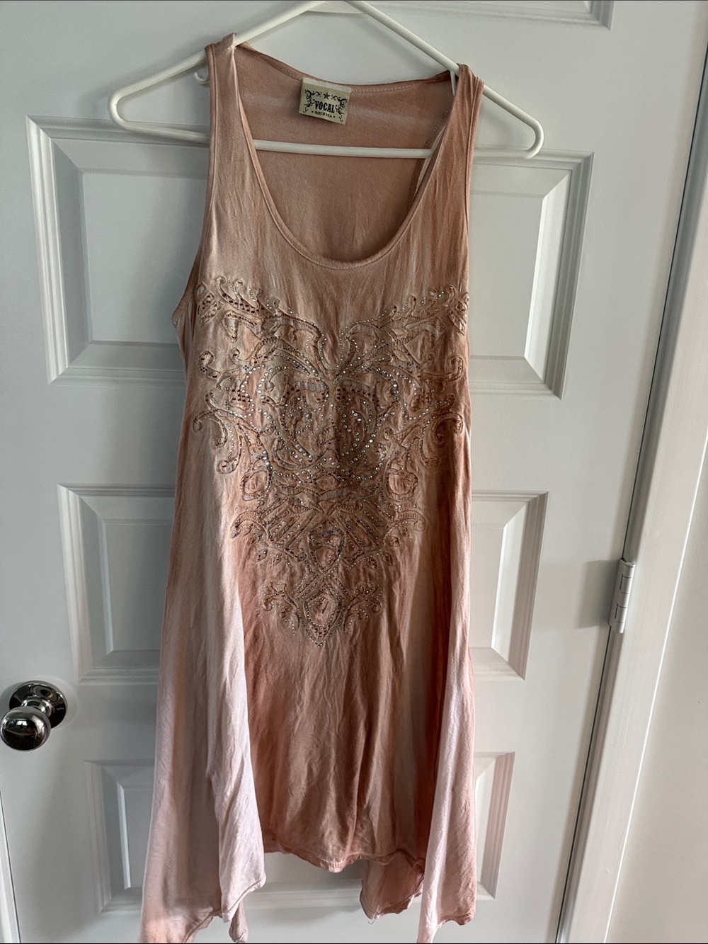 VOCAL M MEDIUM PEACH cream RHINESTONE Asymmetrical Tank TUNIC TIE DYE Dress